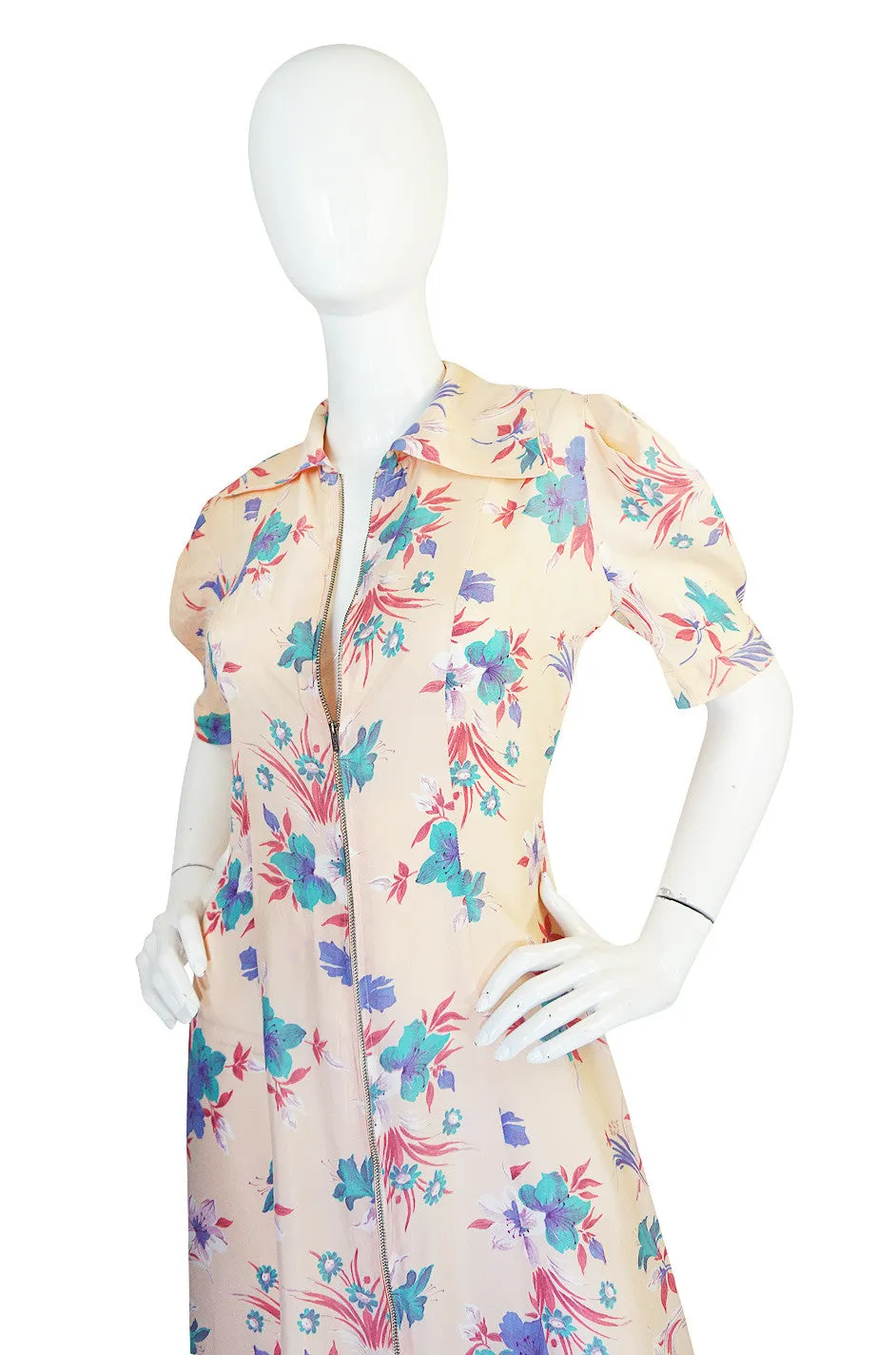 1930s Silky Rayon Floral Print Dress