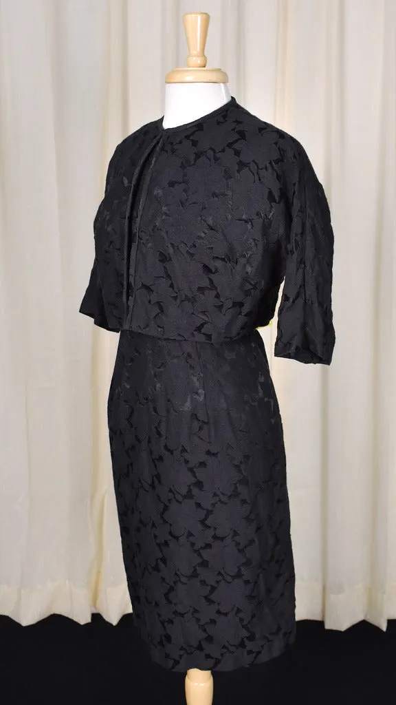 1950s Black Cotton Brocade Vintage Suit