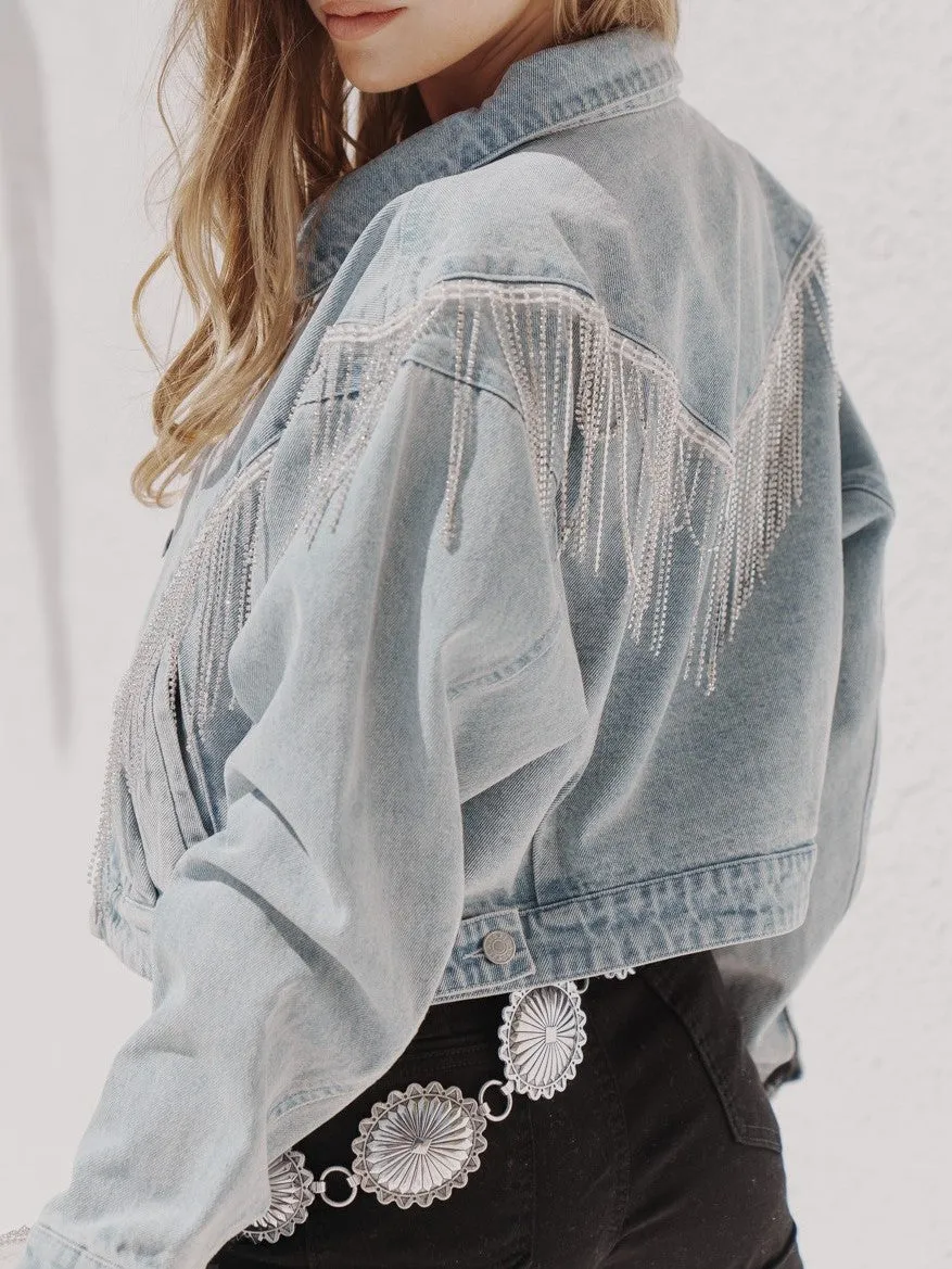 27 Denim Rhinestone Fringe Jacket