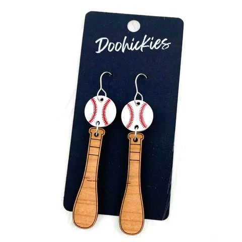 3 Bat & Ball Dangle Earrings - Baseball Earrings