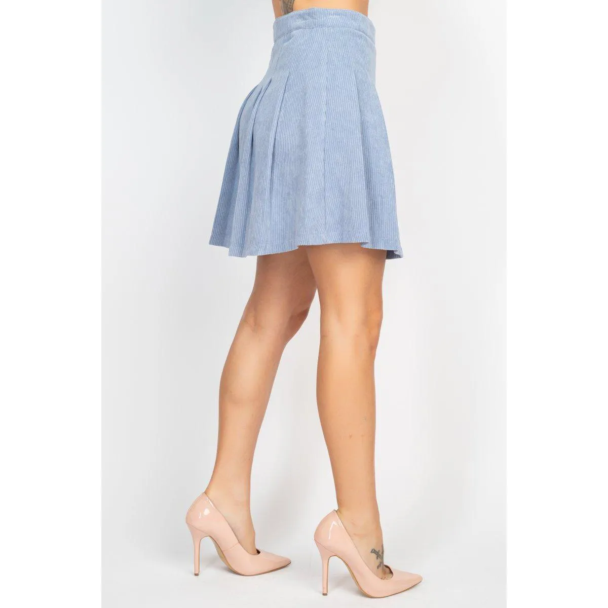 A-line Corduroy Pleated Mini Skirt