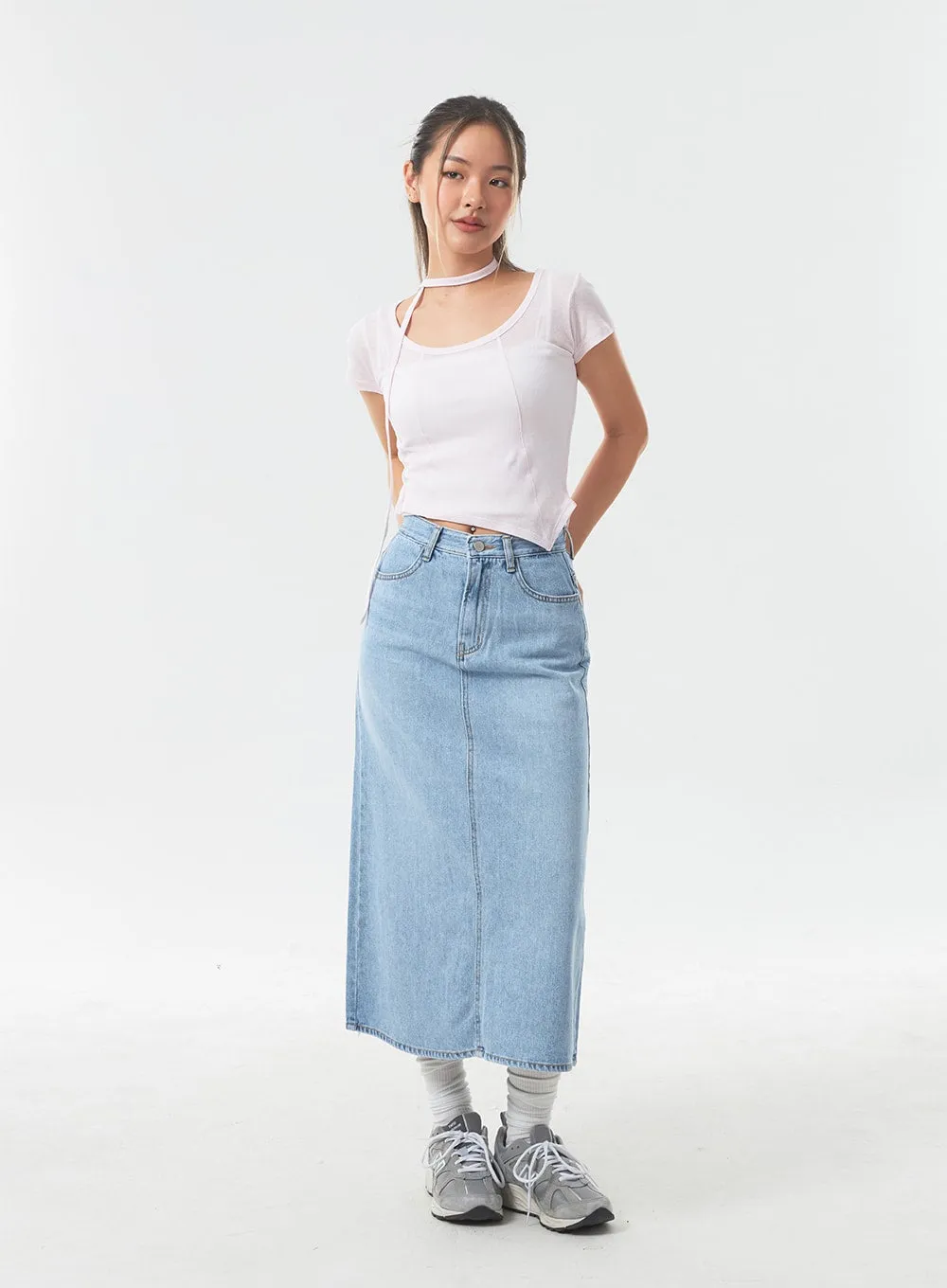 A-Line Denim Maxi Skirt CA303