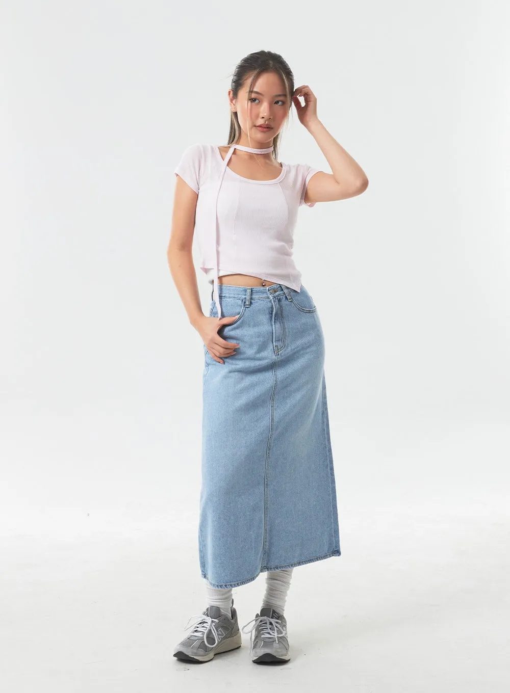 A-Line Denim Maxi Skirt CA303