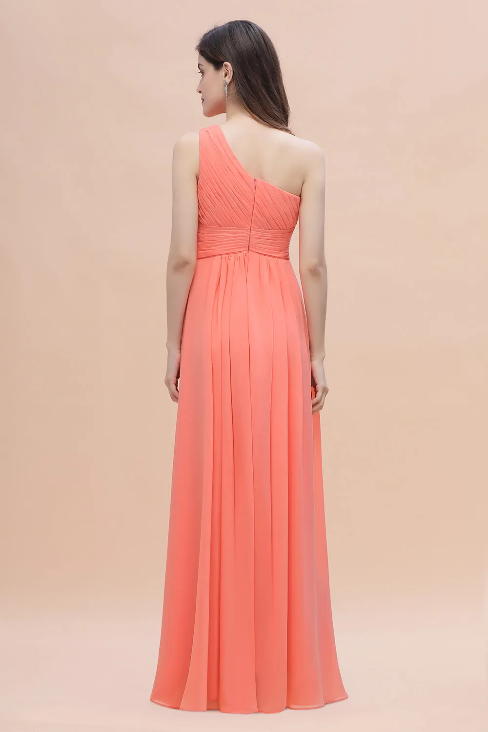 A-Line One Shoulder Chiffon Bridesmaid Dress Pretty Long Wedding Guest Dress