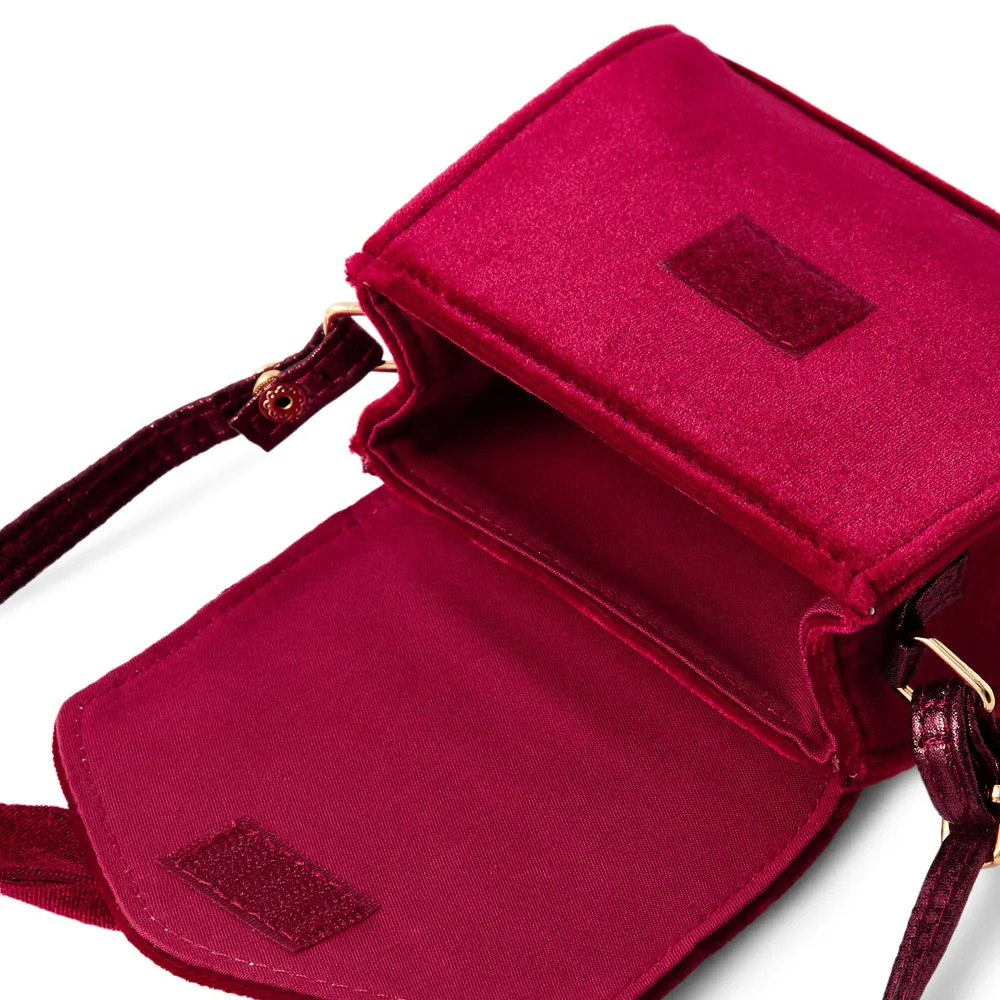 Accessorize London Girl's Red Velvet Bow Sling  Bag