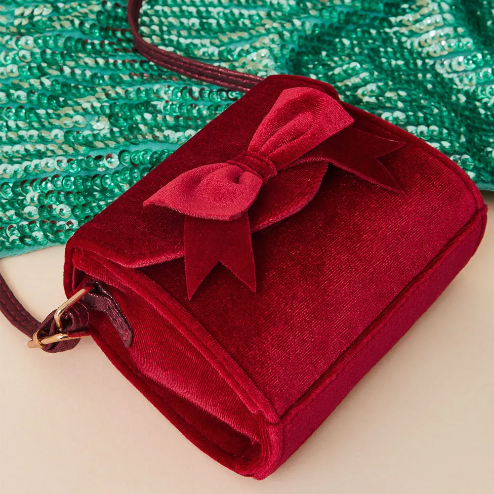 Accessorize London Girl's Red Velvet Bow Sling  Bag