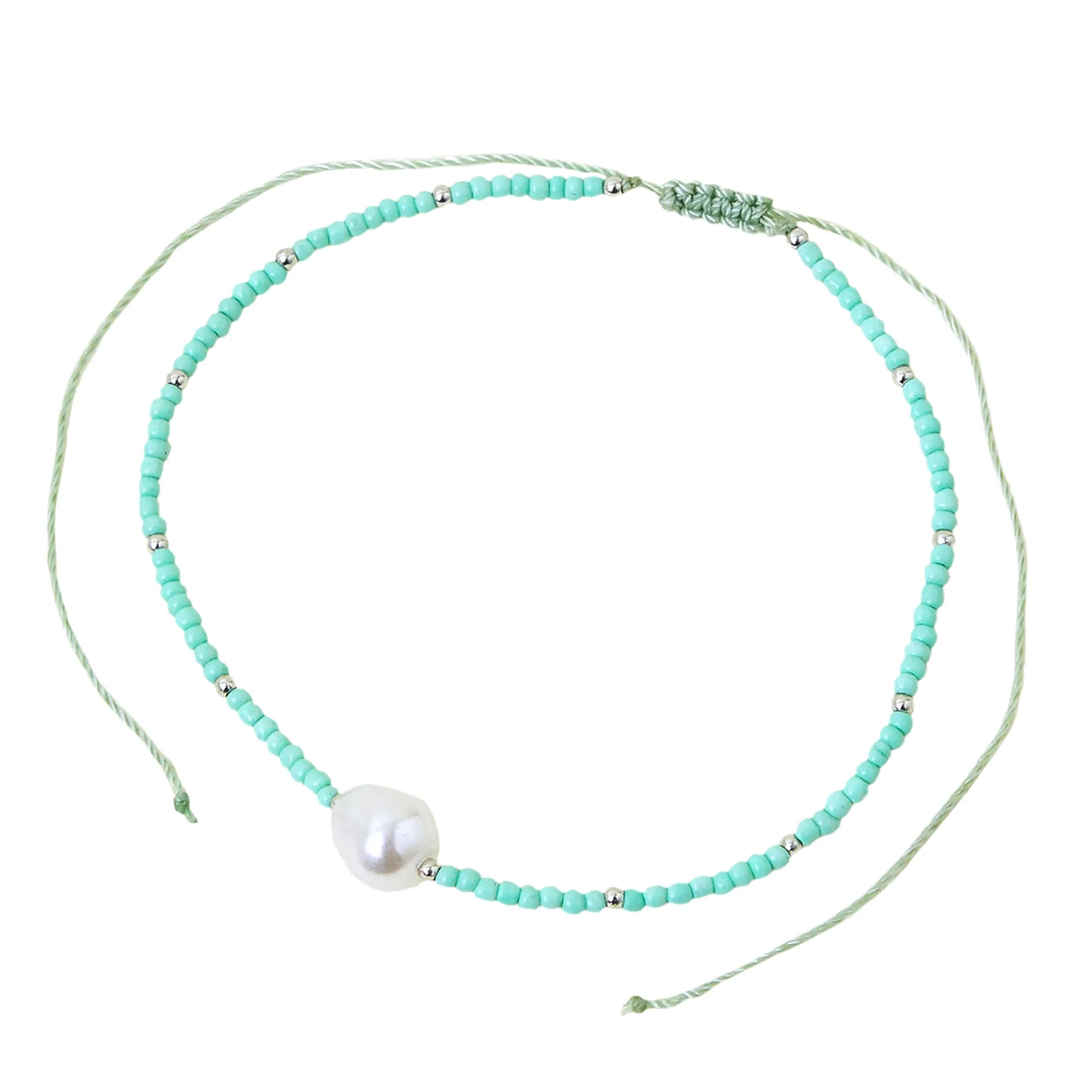 Accessorize London Women's Green Pearl Friendship Anklet