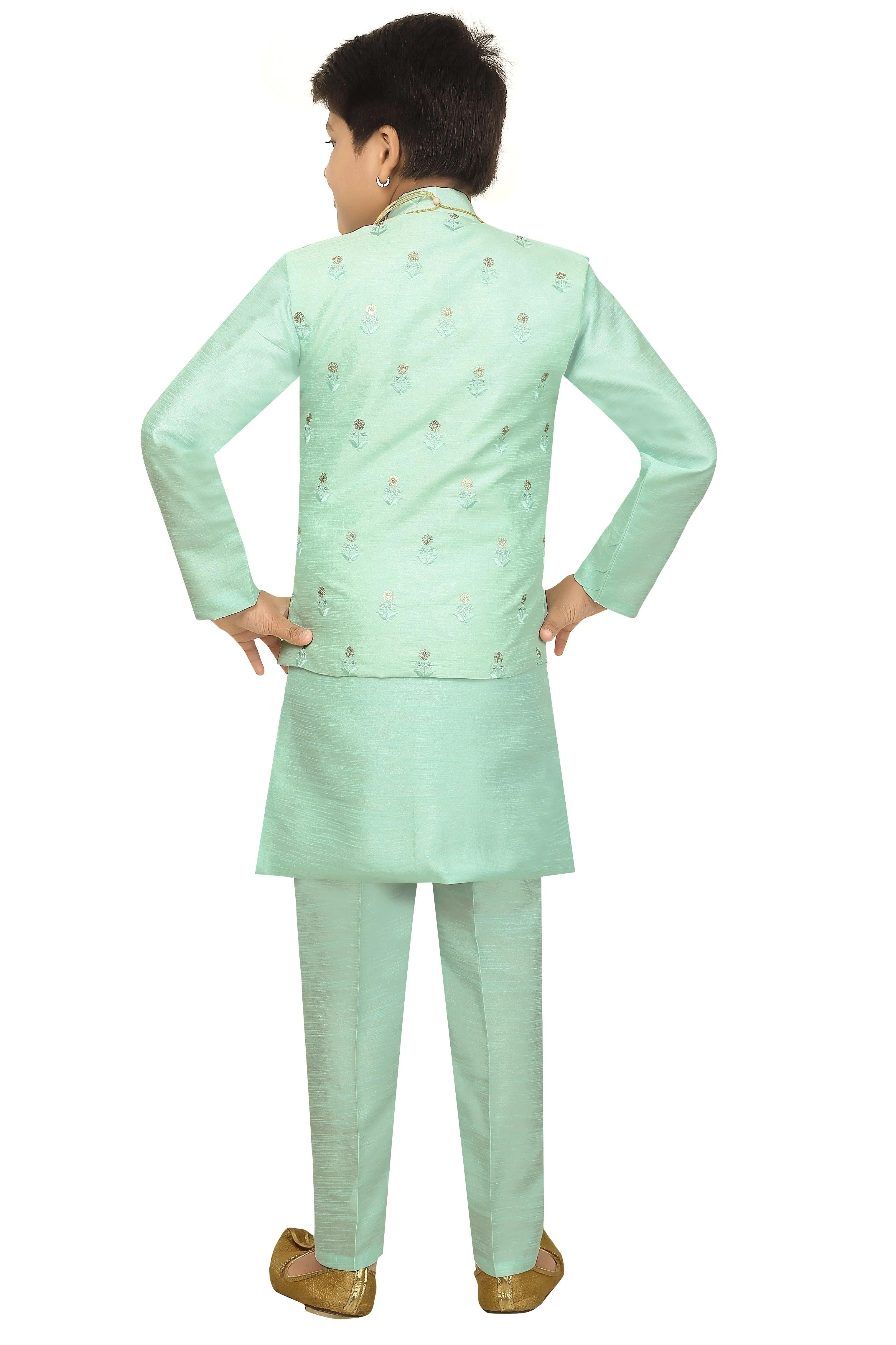 Ahhaaaa Kids Ethnic Cotton Silk Blend Nehru Modi Jacket Kurta & Pyjama Set for Boys