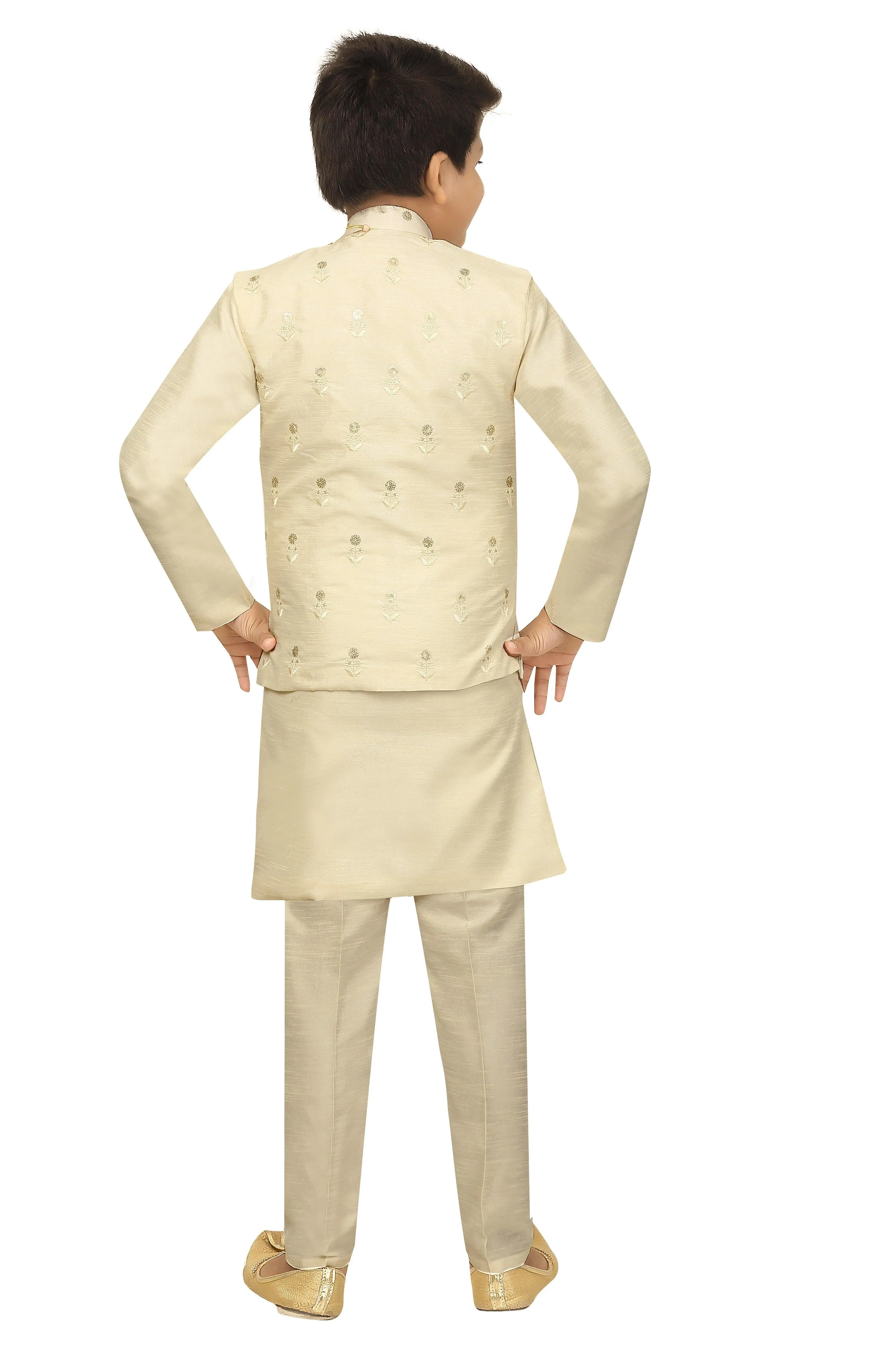 Ahhaaaa Kids Ethnic Cotton Silk Blend Nehru Modi Jacket Kurta & Pyjama Set for Boys