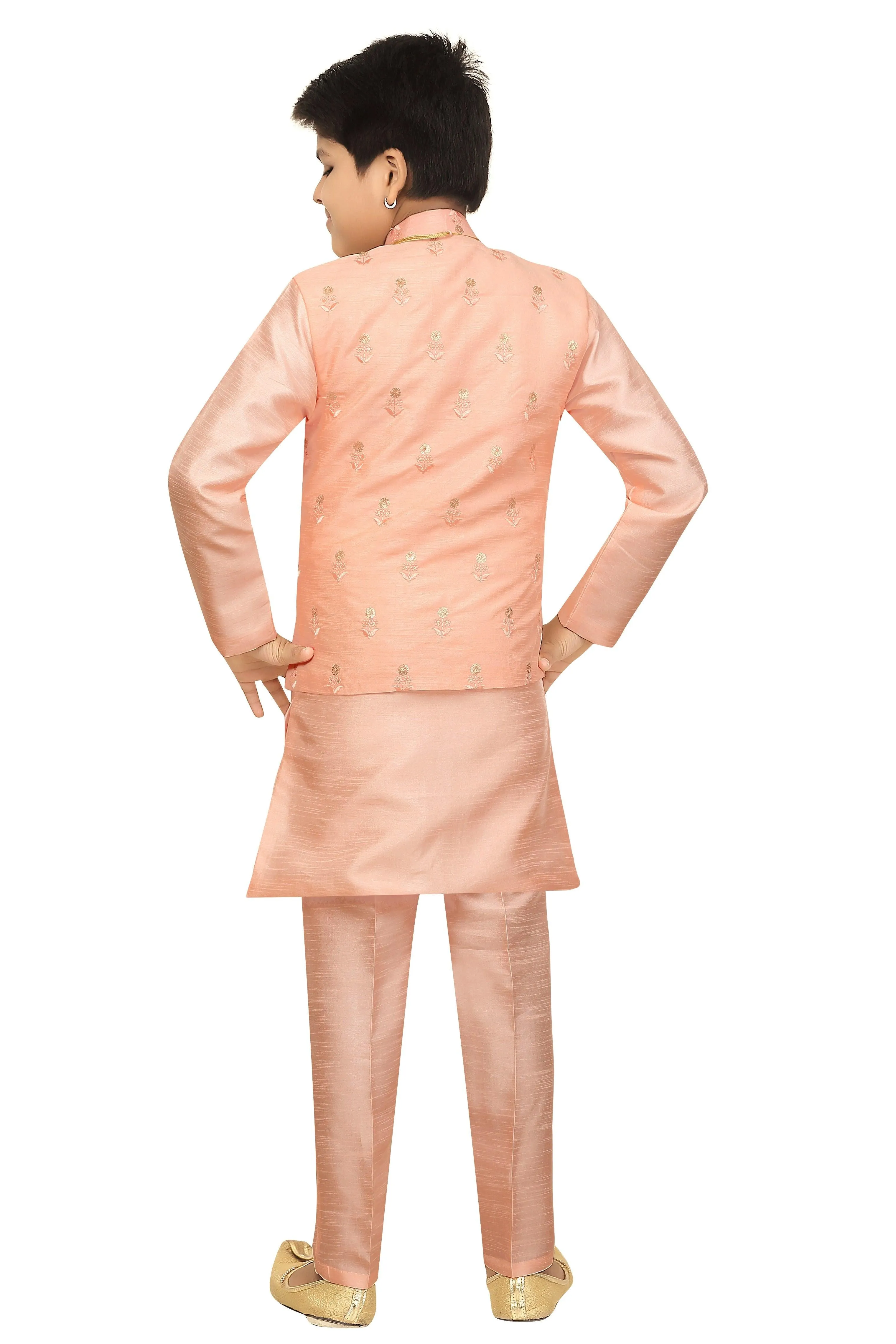 Ahhaaaa Kids Ethnic Cotton Silk Blend Nehru Modi Jacket Kurta & Pyjama Set for Boys