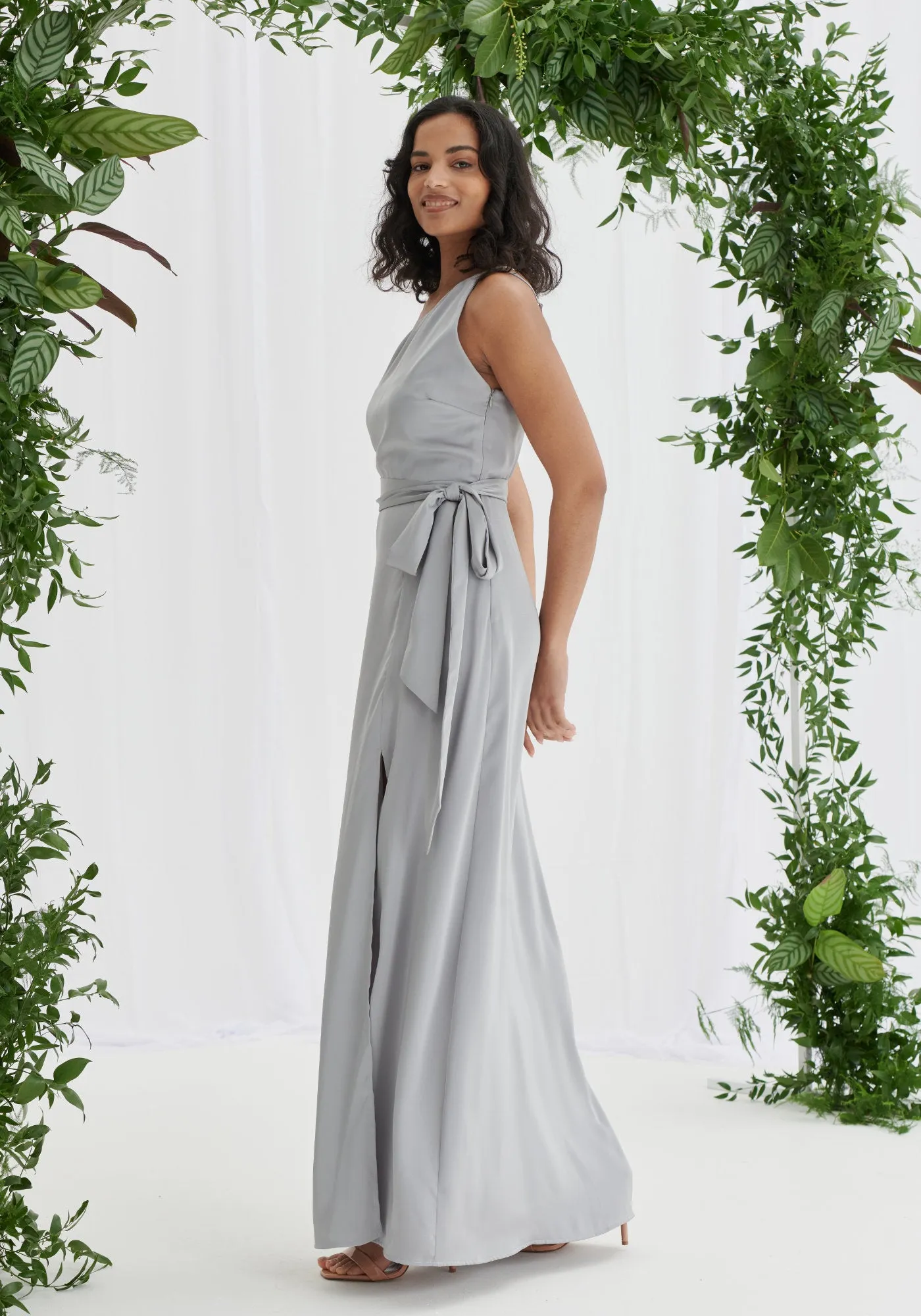 Aria One Shoulder Maxi Dress - Silver