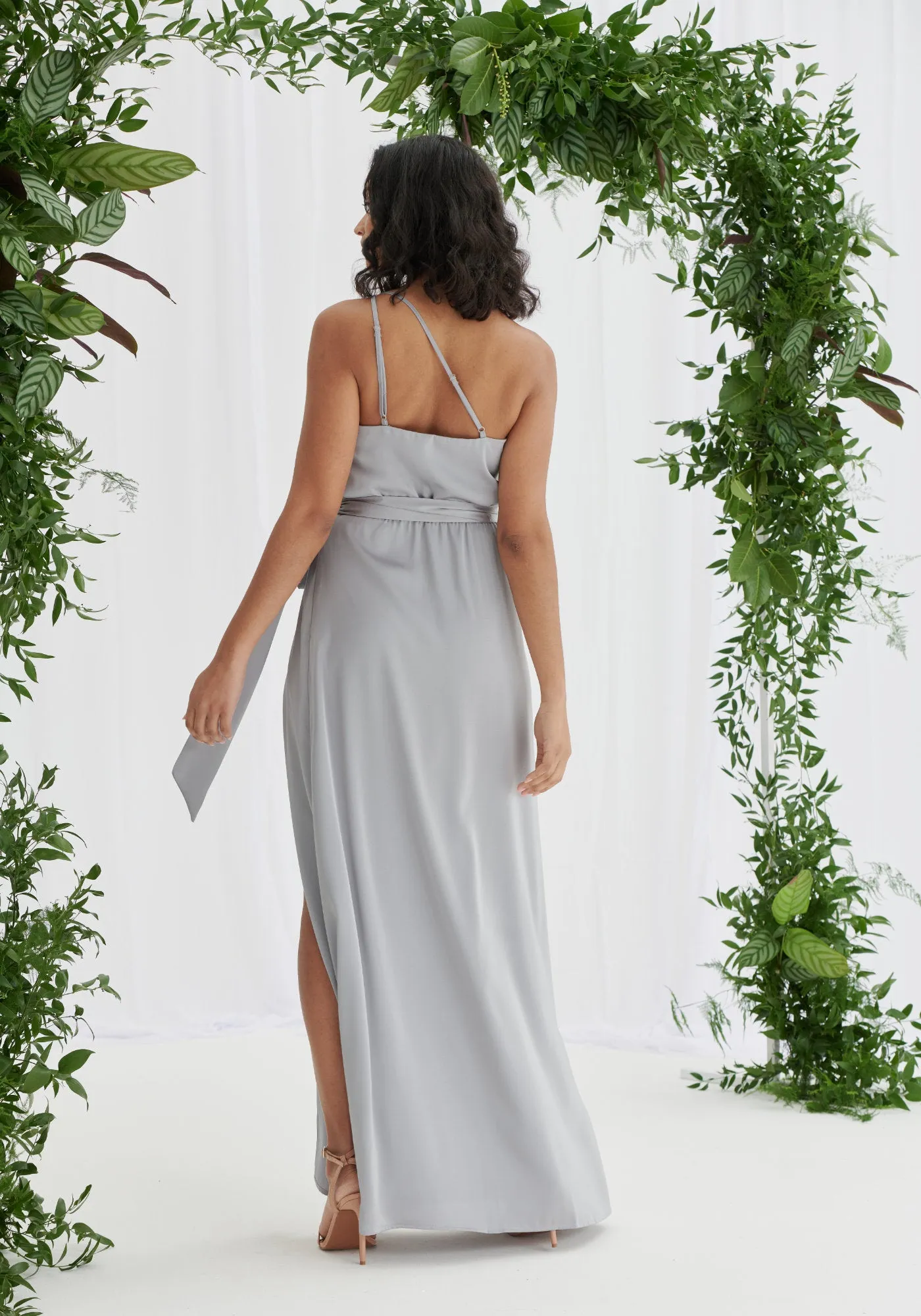 Aria One Shoulder Maxi Dress - Silver