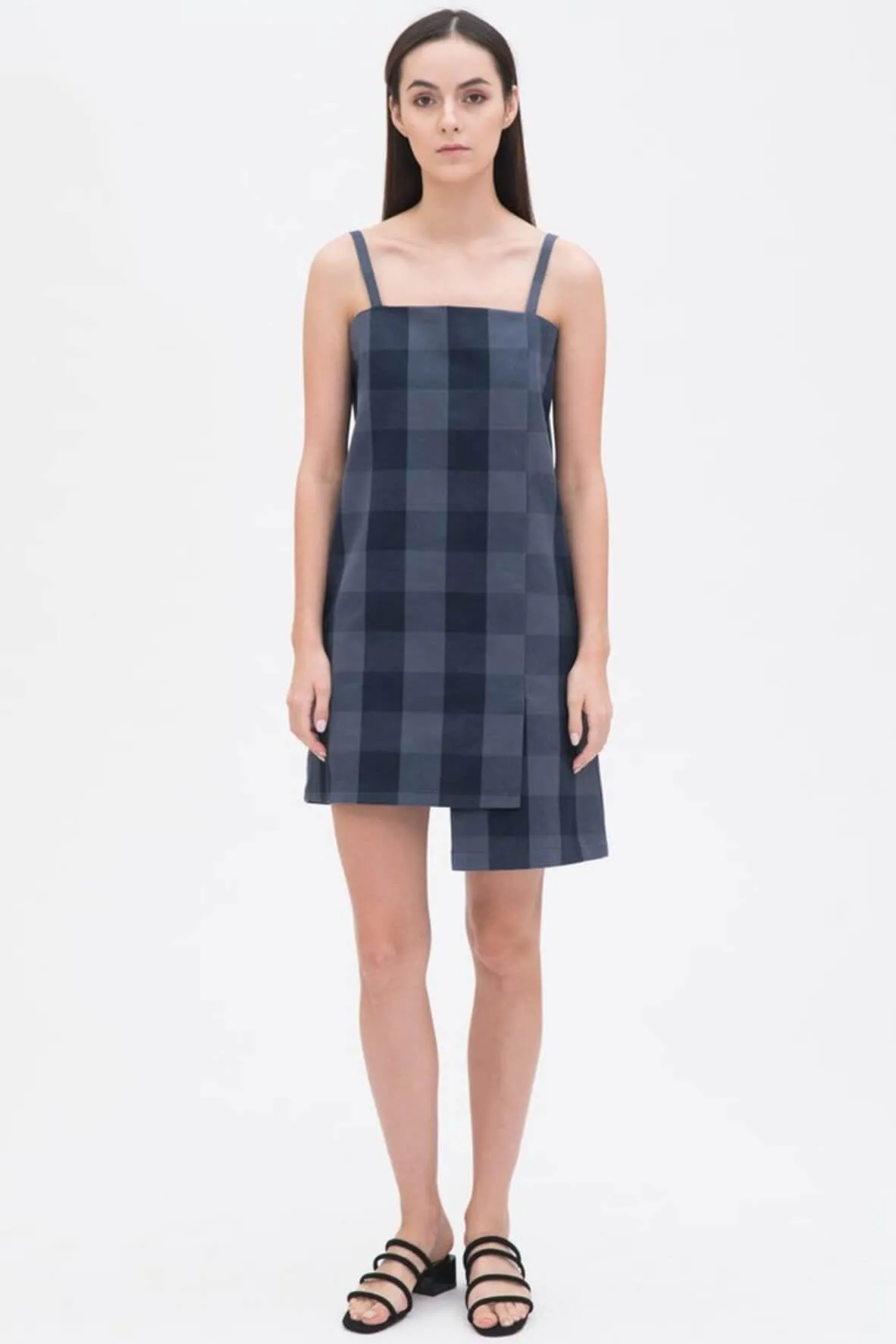 Asymmetric Slip Checked Dress