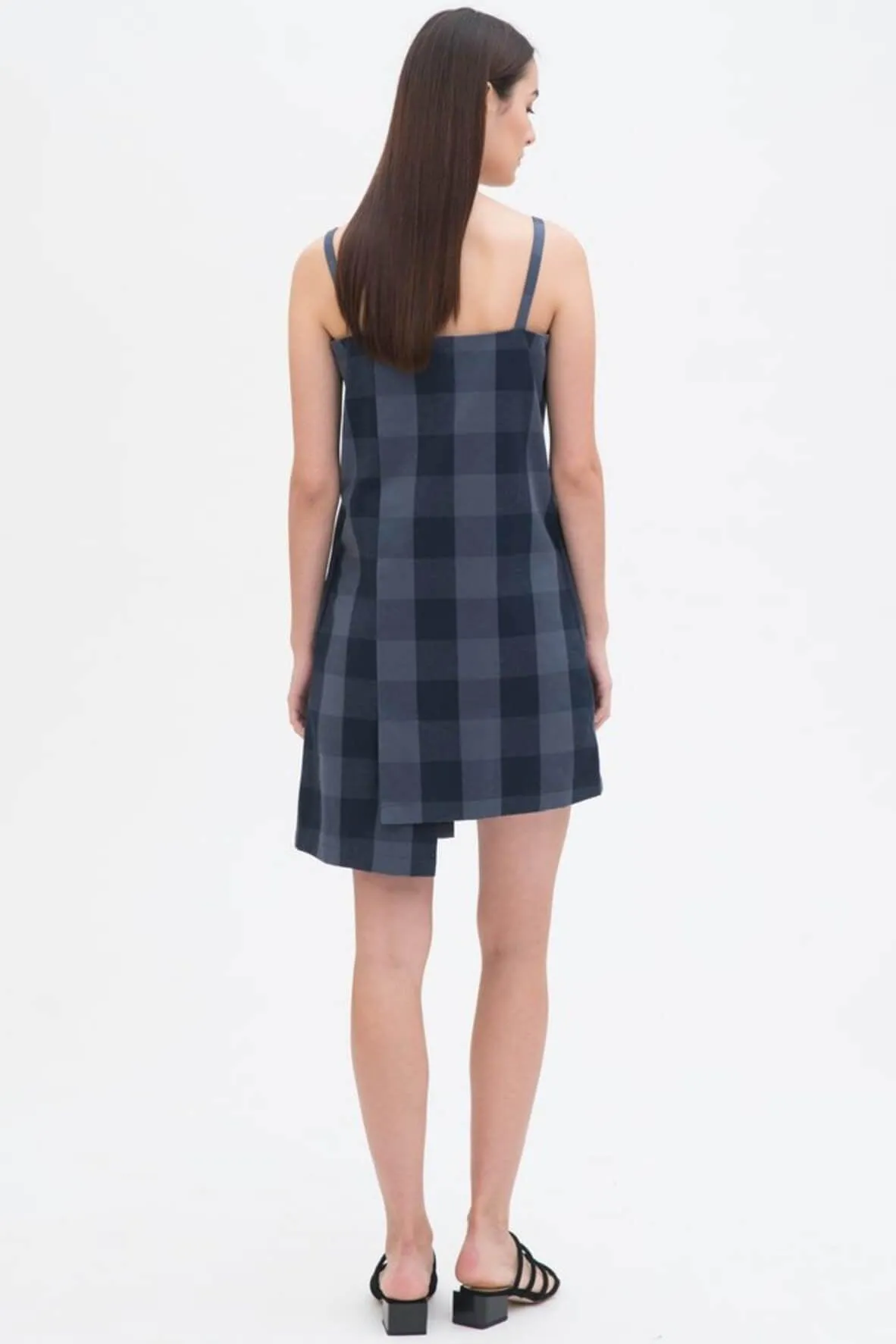 Asymmetric Slip Checked Dress