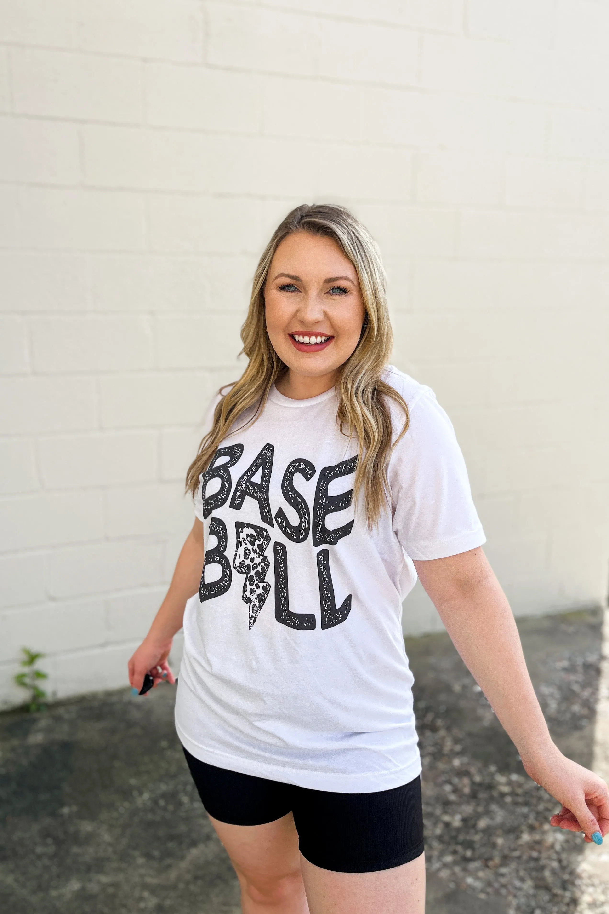 Baseball Lightning Graphic Tee, White