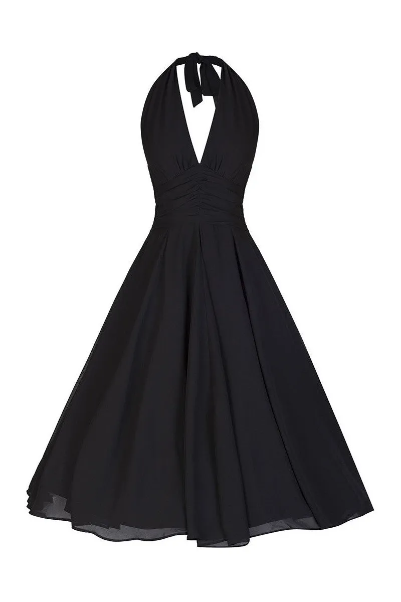 Black Chiffon Vintage Marilyn Monroe Style 50s Swing Dress