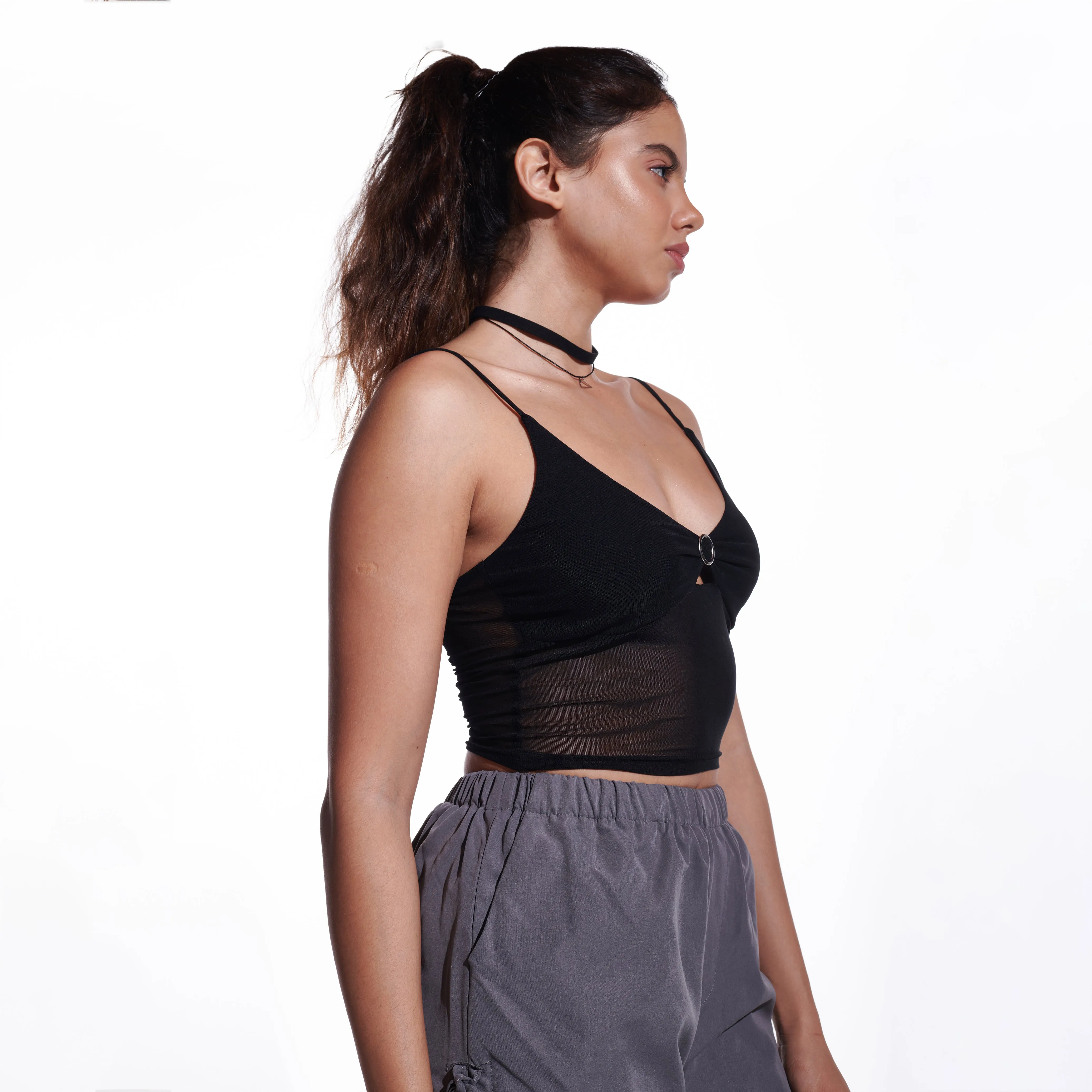 Black Mesh Ring Tank Top