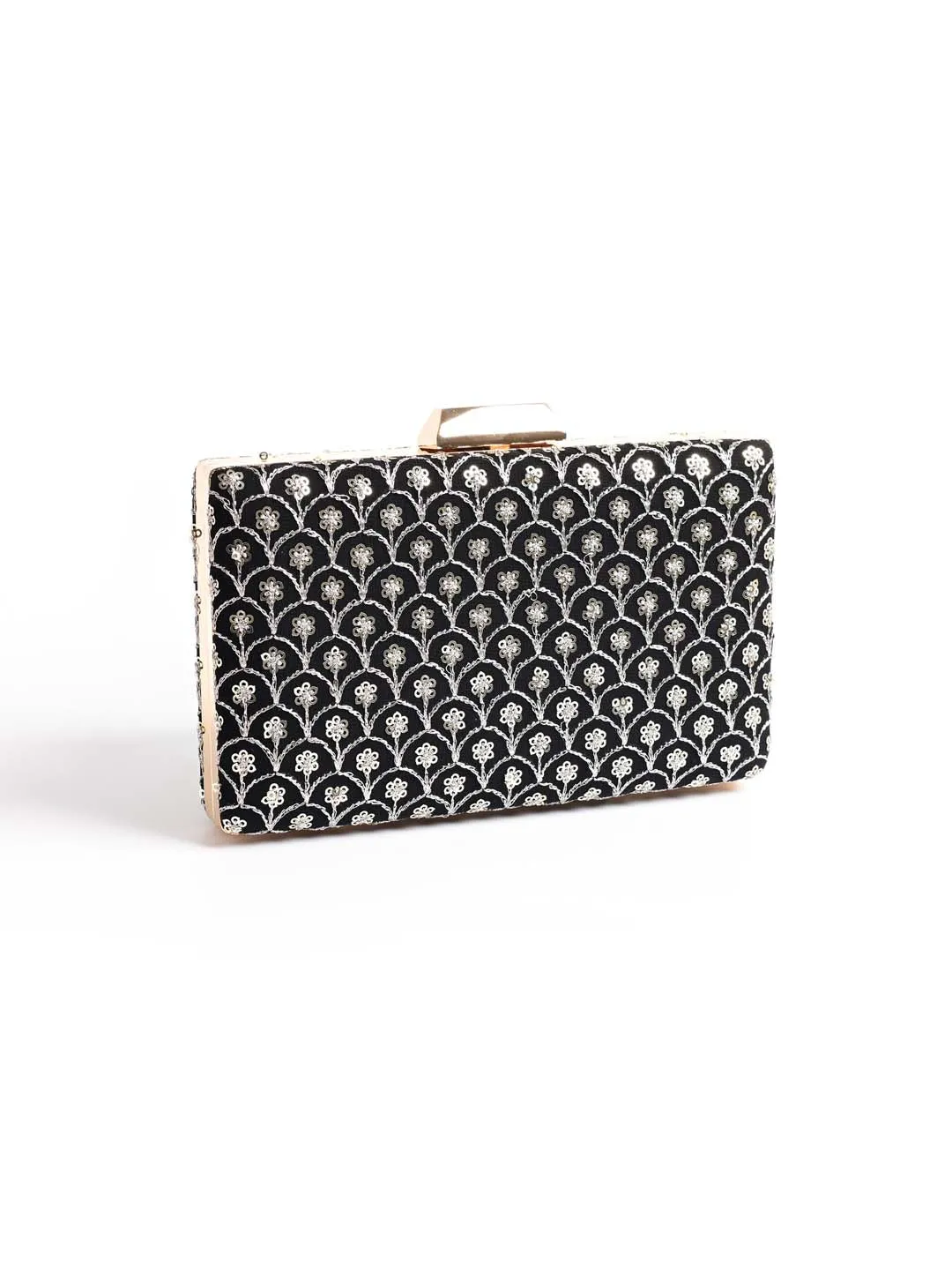 Black Sequin Embroidered Clutch Bag