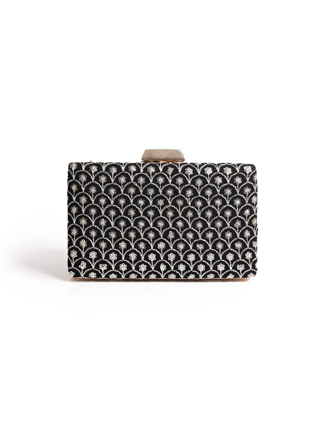 Black Sequin Embroidered Clutch Bag