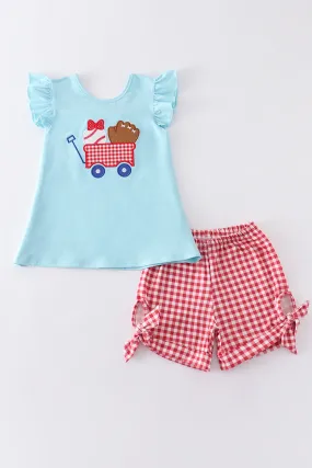 Blue baseball applique girl set