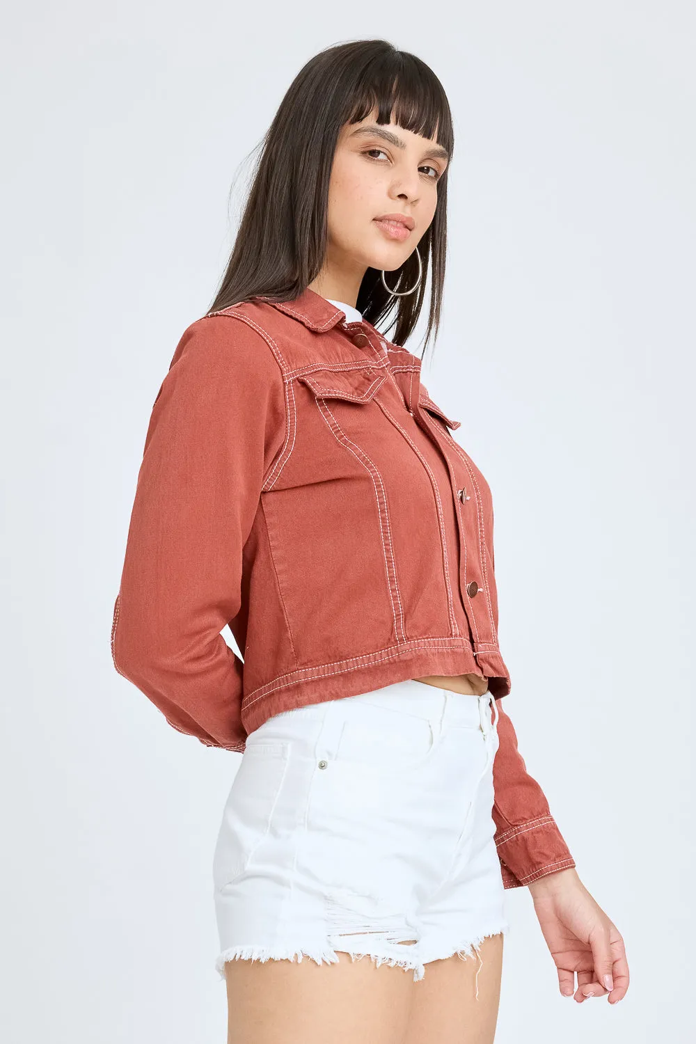 Brick Contrast Denim Jacket