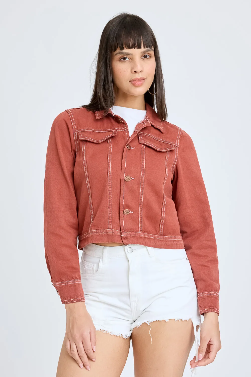 Brick Contrast Denim Jacket