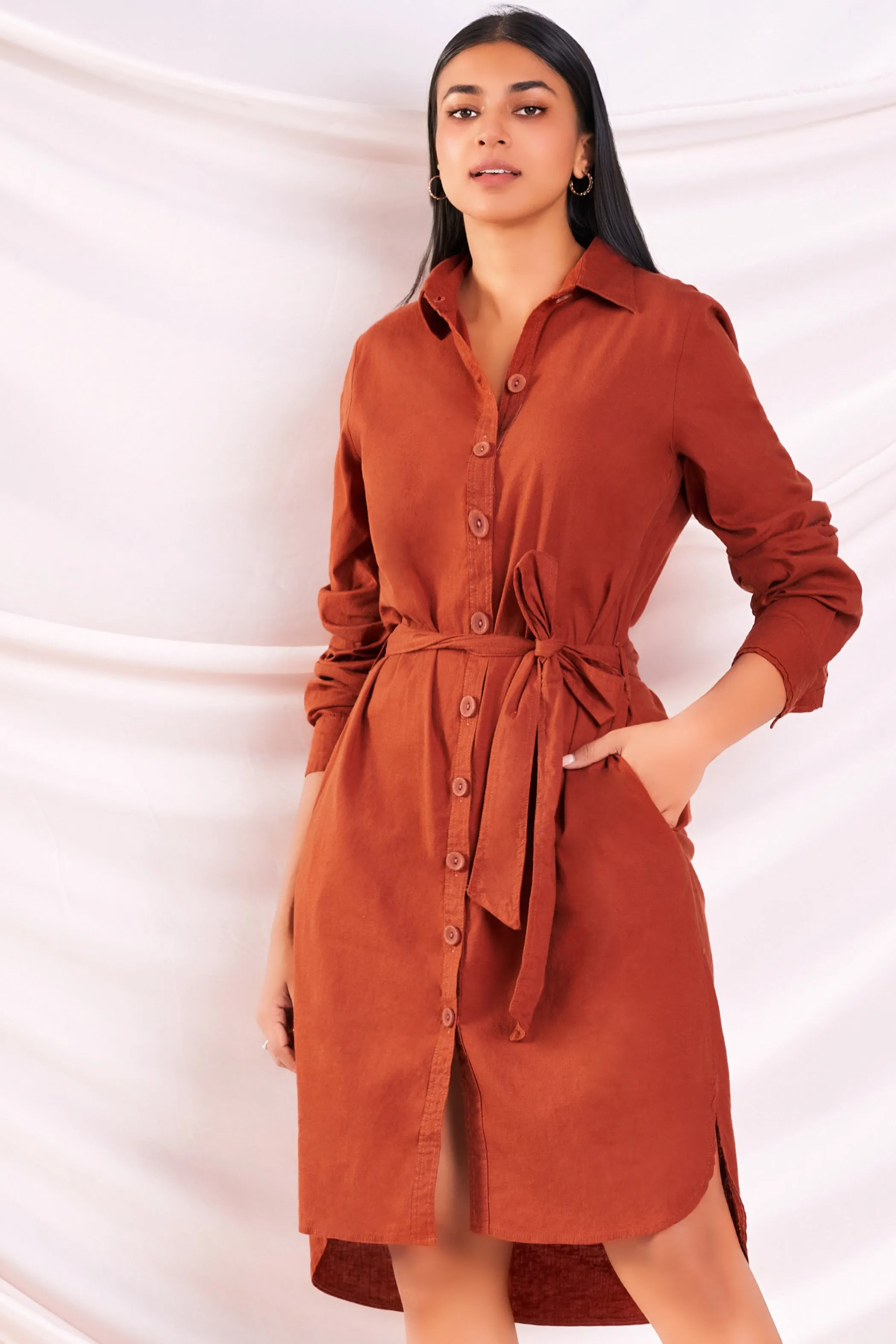 Brown Linen Shirt Dress