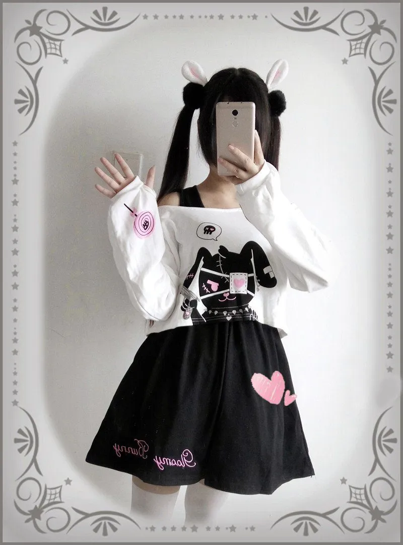 Bunny Eye patch Skirt Sweater Set SD00740