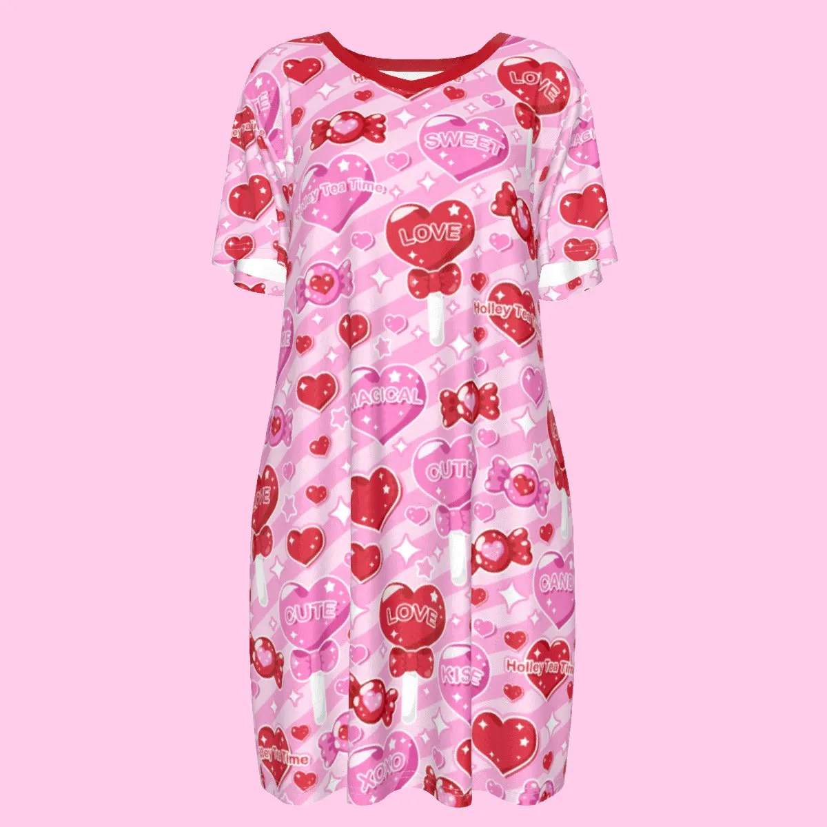 Candy Love Hearts (Red Cutie) Women's T-shirt Dress