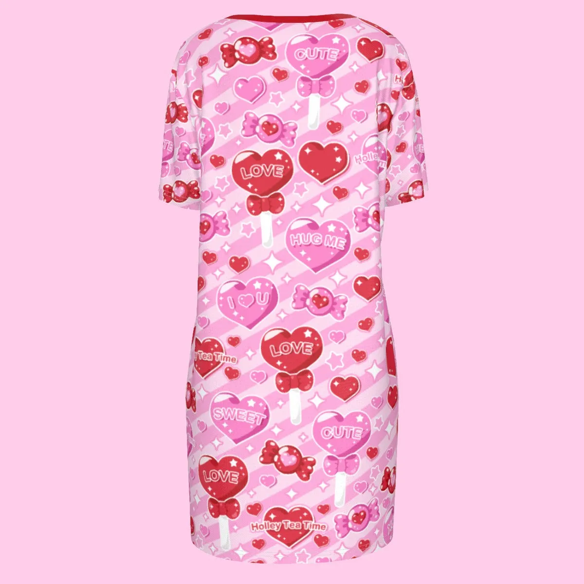 Candy Love Hearts (Red Cutie) Women's T-shirt Dress