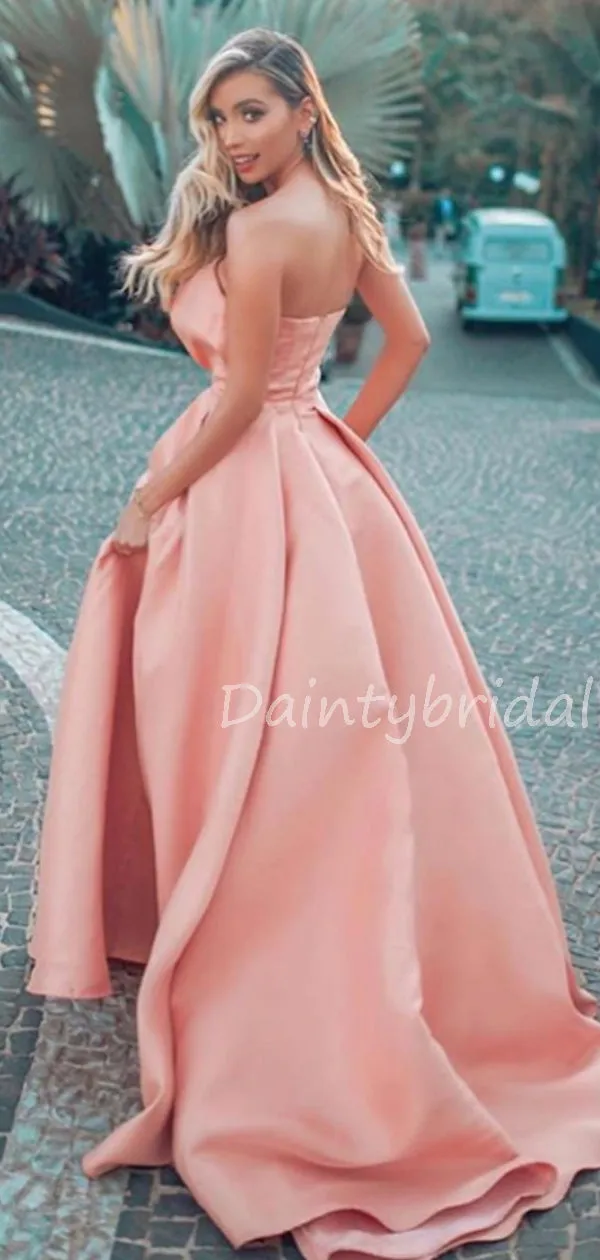 Charming Straight Satin A-line Side Slit Long Evening Dresses Prom Dresses.DB10520