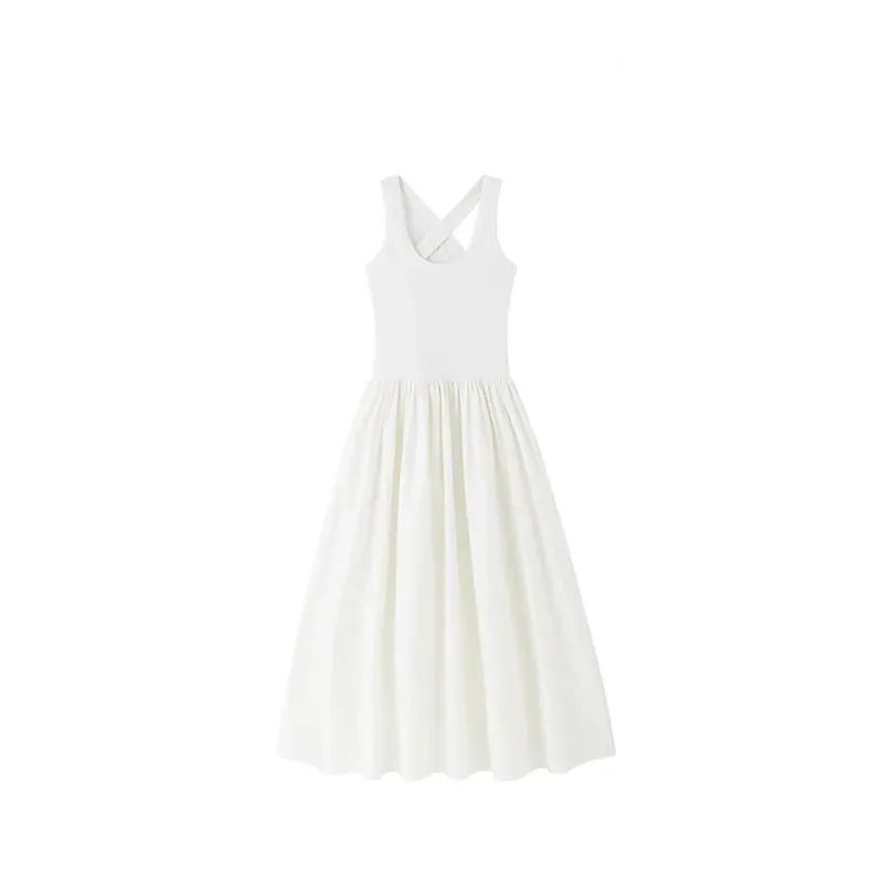 Chic Sleeveless A-Line Dress with Cross Straps for Spring and Summer