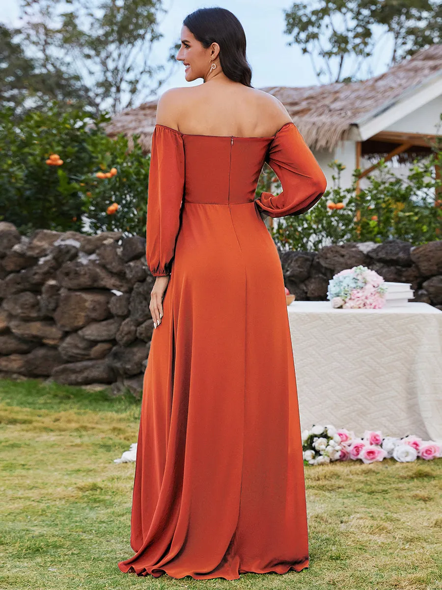 Chiffon Maxi Long One Shoulder Evening Dresses With Lantern Sleeves