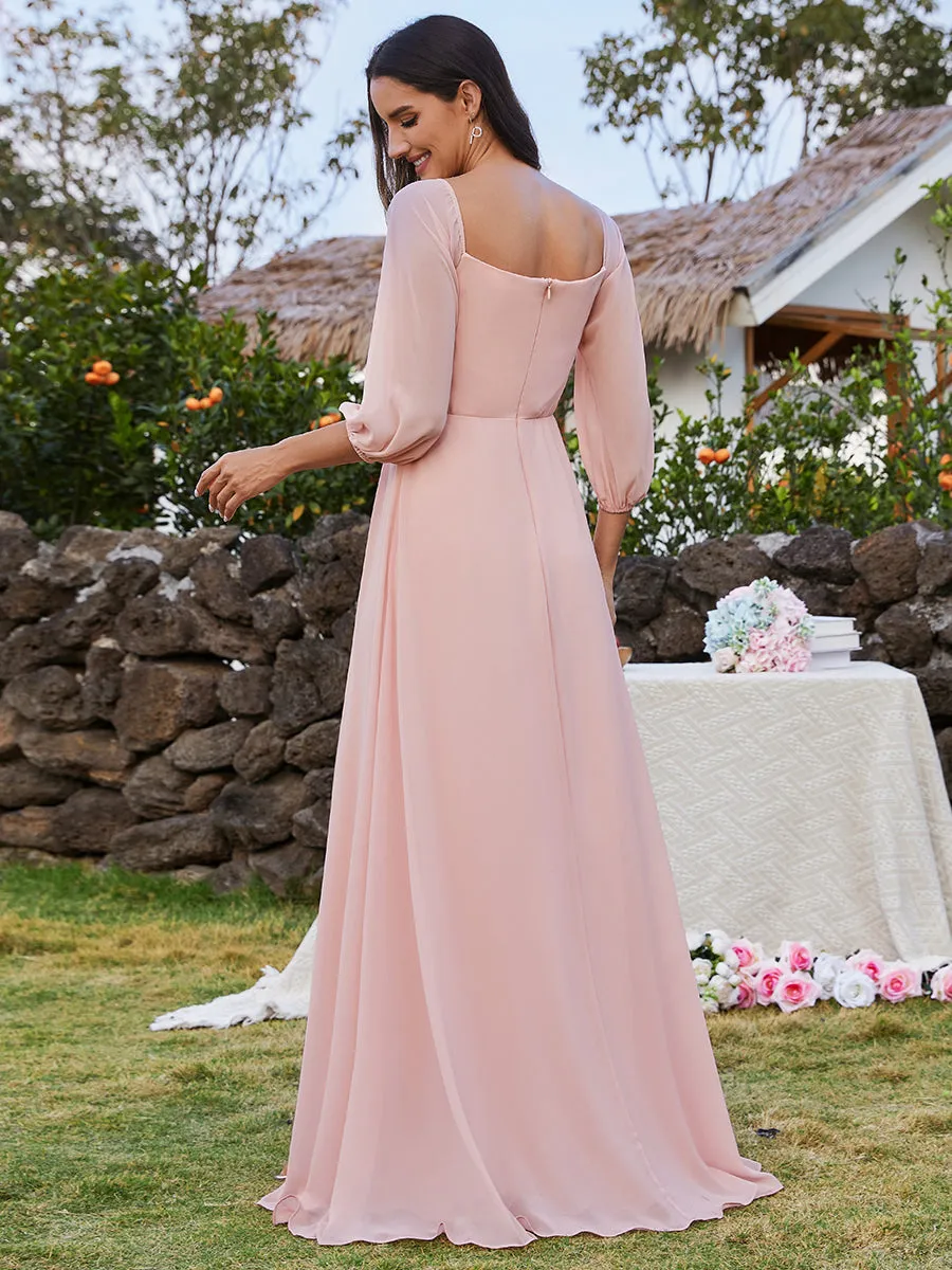 Chiffon Maxi Long One Shoulder Evening Dresses With Lantern Sleeves