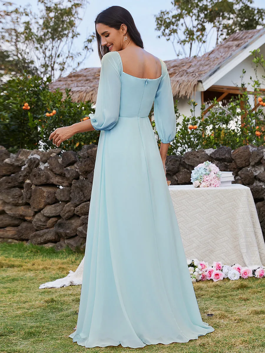 Chiffon Maxi Long One Shoulder Evening Dresses With Lantern Sleeves