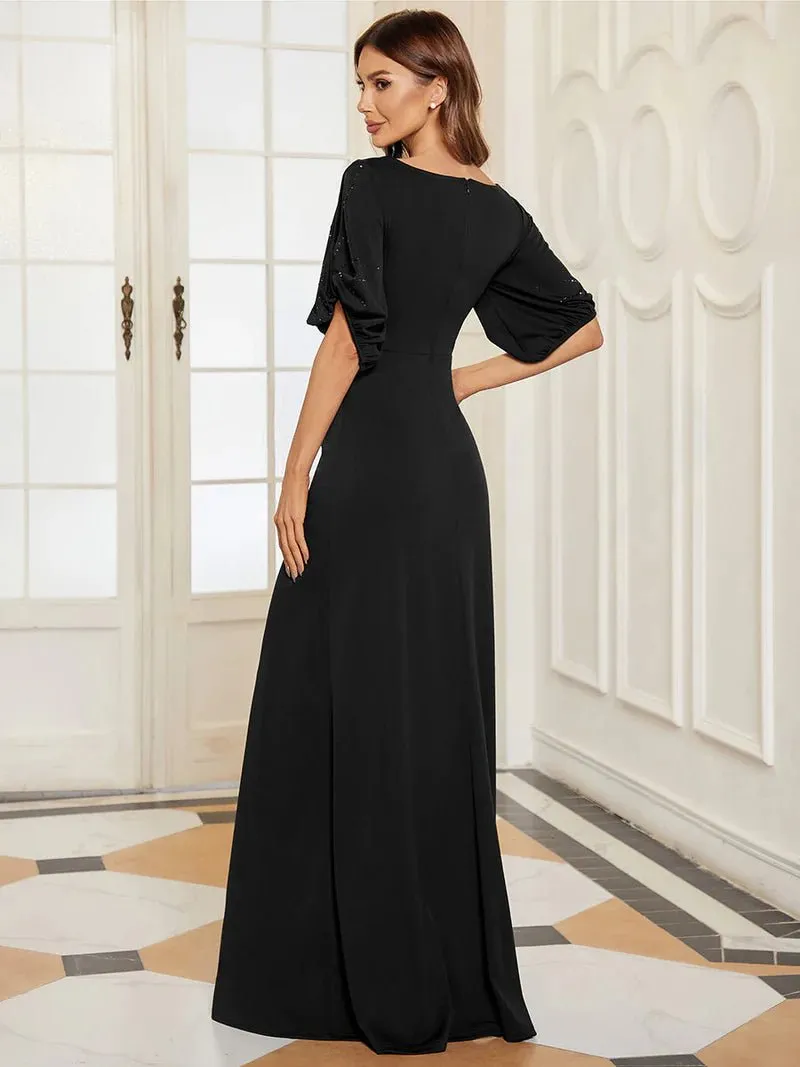 Cold Shoulder Rhinestone Detail Evening Dress