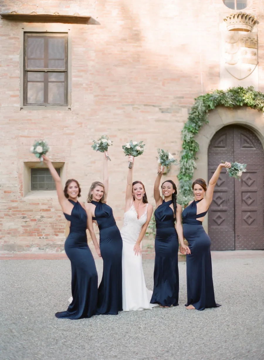 Convertible Dark Navy Jersey Sexy Elegant Long Bridesmaid Dresses,DB106