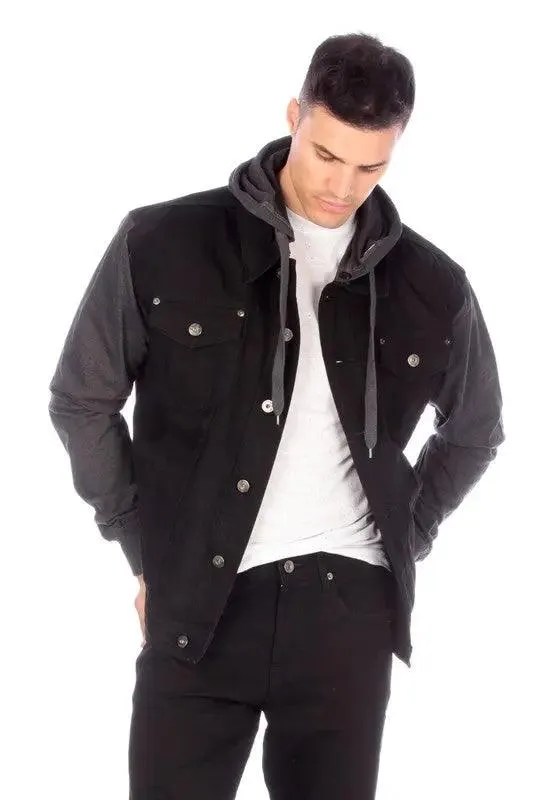 Denim Jacket With Hood Black