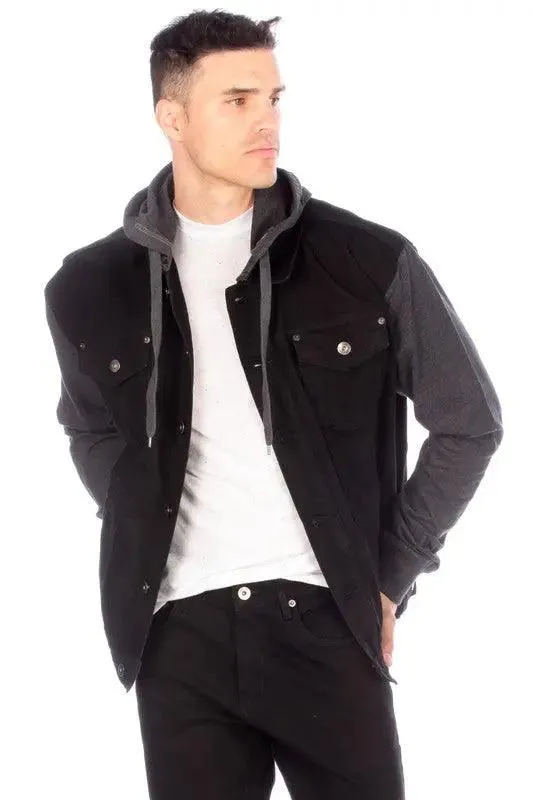 Denim Jacket With Hood Black