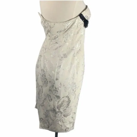 DerekLamCream Brocade Strapless Dress with beads