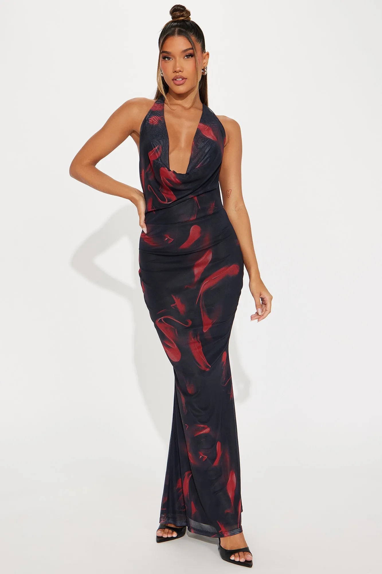 Dora Mesh Maxi Dress - Black/Red