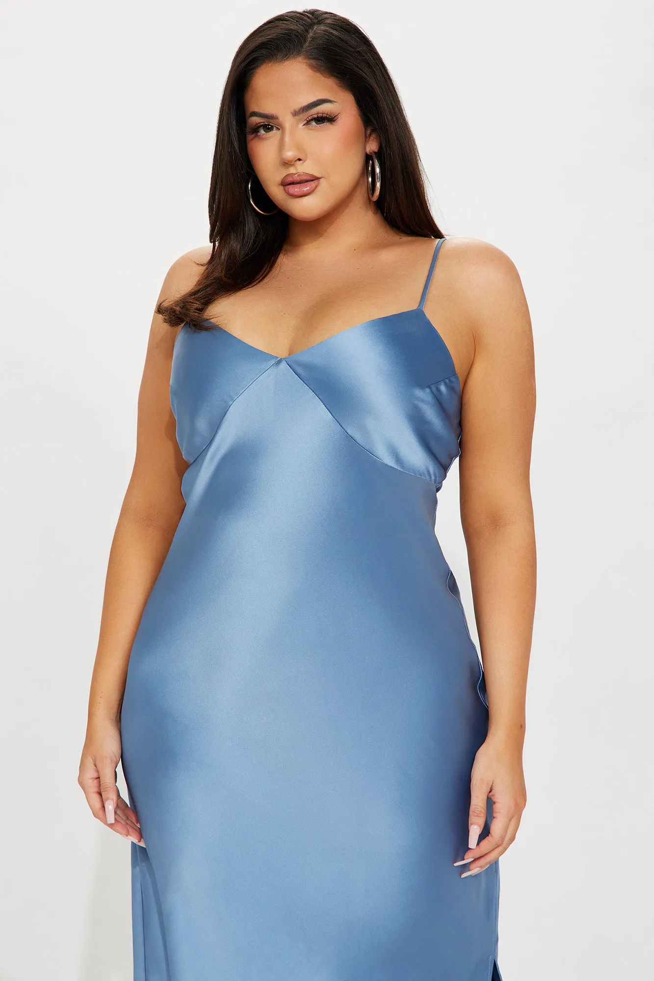 Draped in Satin Maxi Dress - Blue