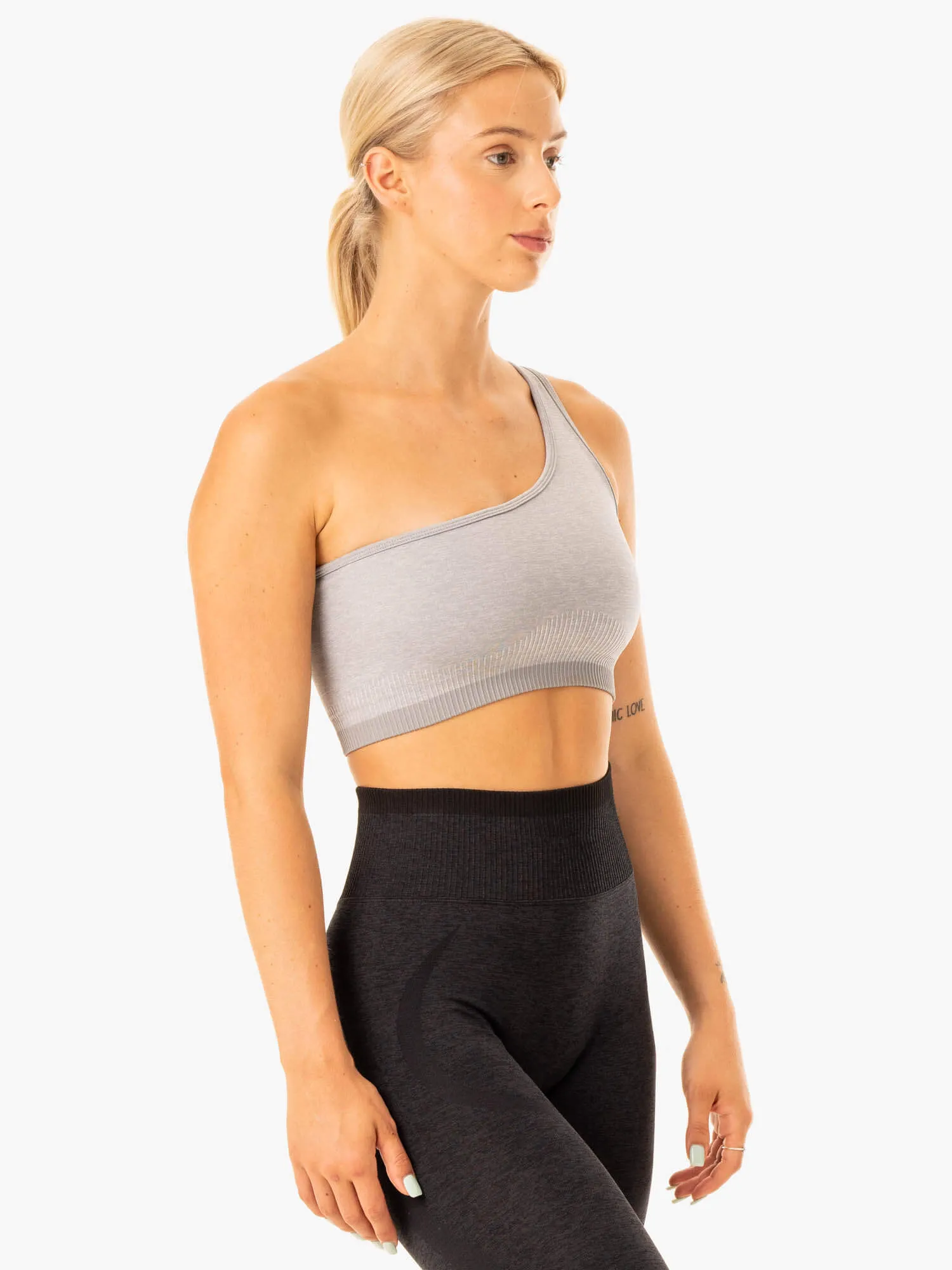 Excel Seamless One Shoulder Sports Bra - Grey Marl