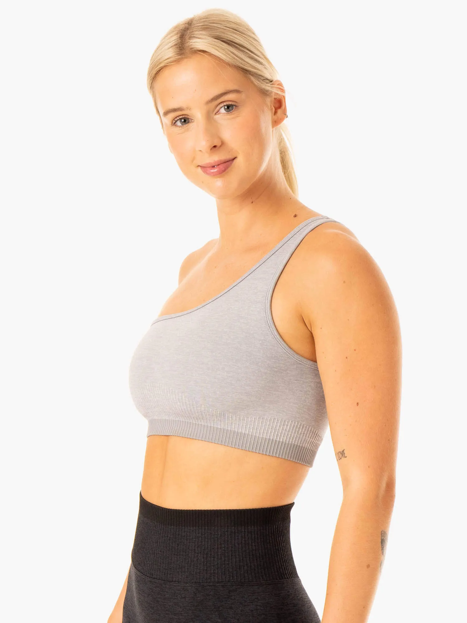 Excel Seamless One Shoulder Sports Bra - Grey Marl