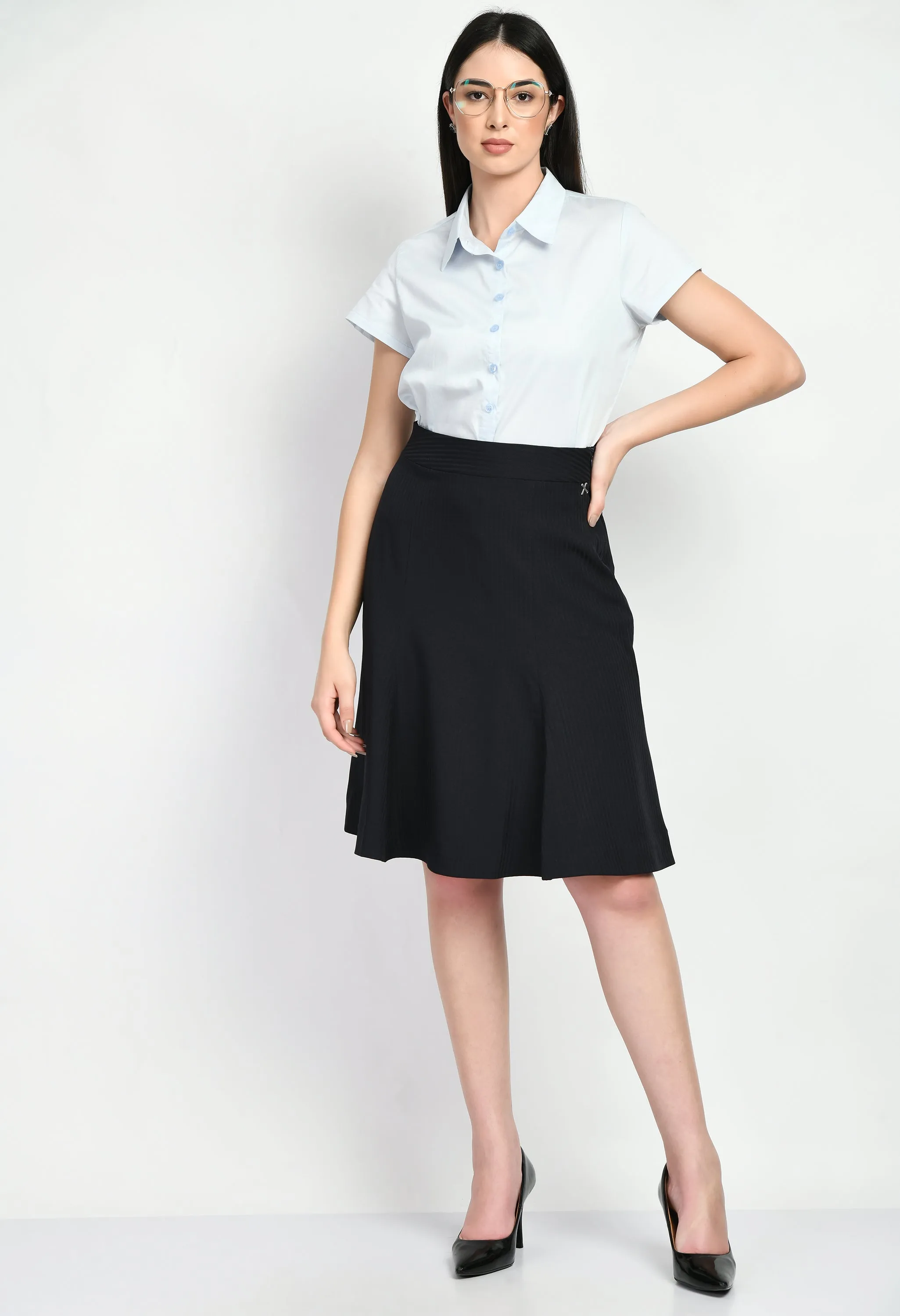 Exude Resilience Striped A-line Skirt (Navy)