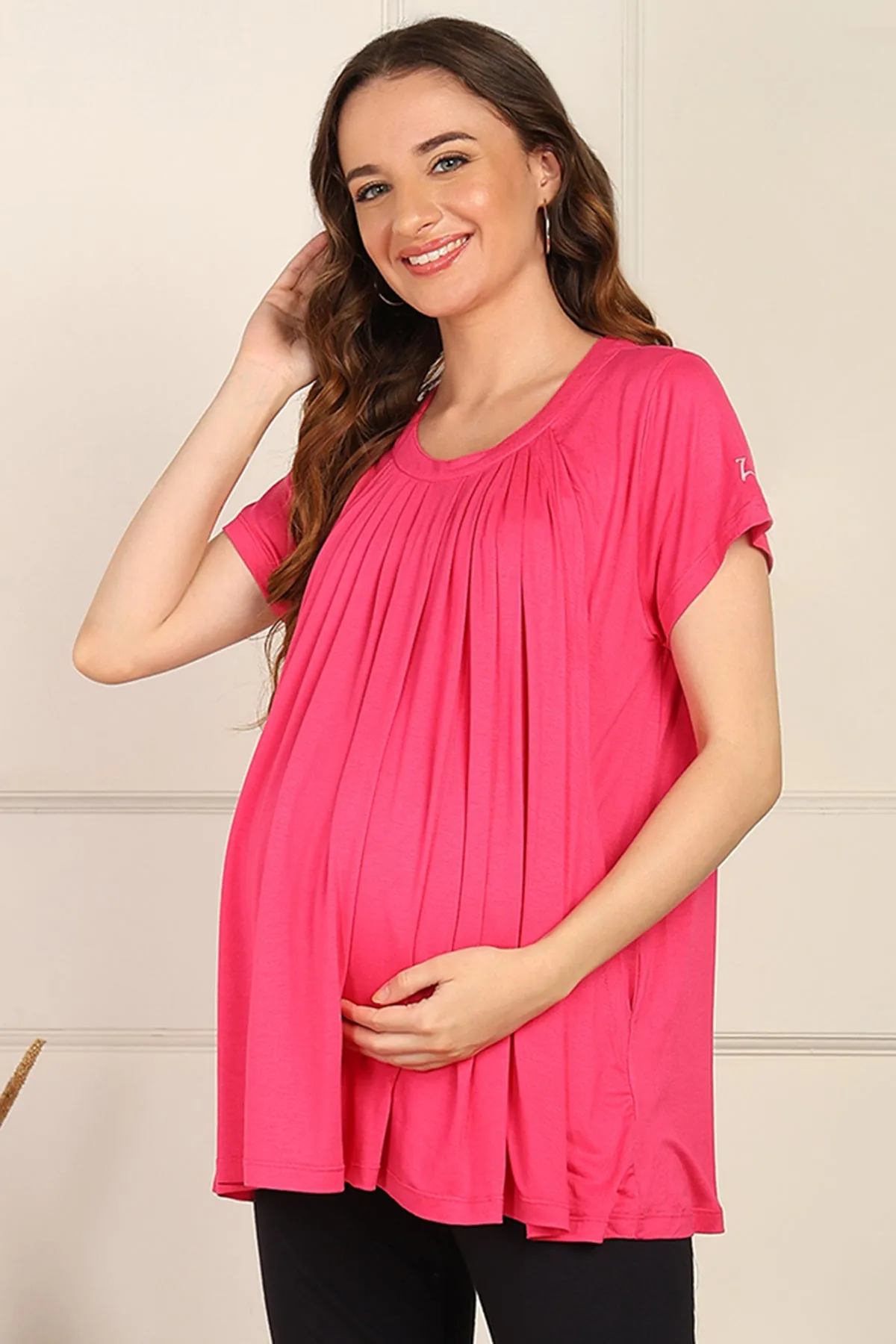 Fuchsia Pleated Zipless Nursing Top