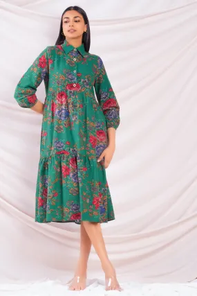 Green Printed Shirt Dress