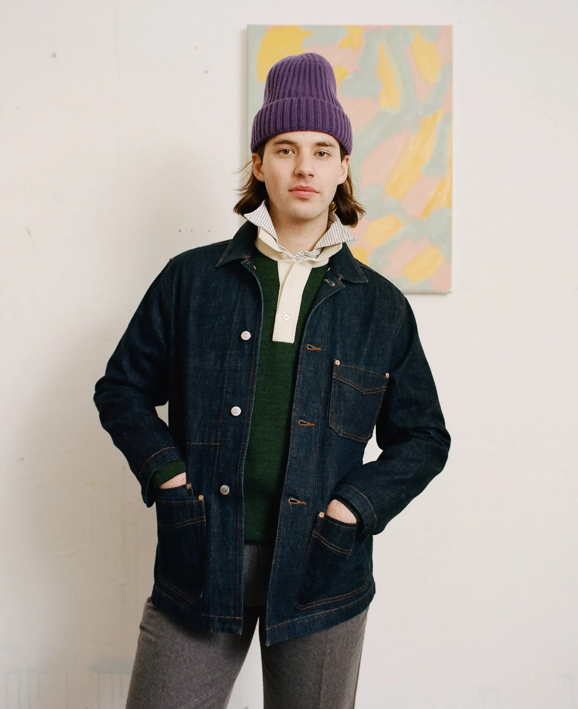 Indigo Rinse Denim Five-Pocket Chore Jacket