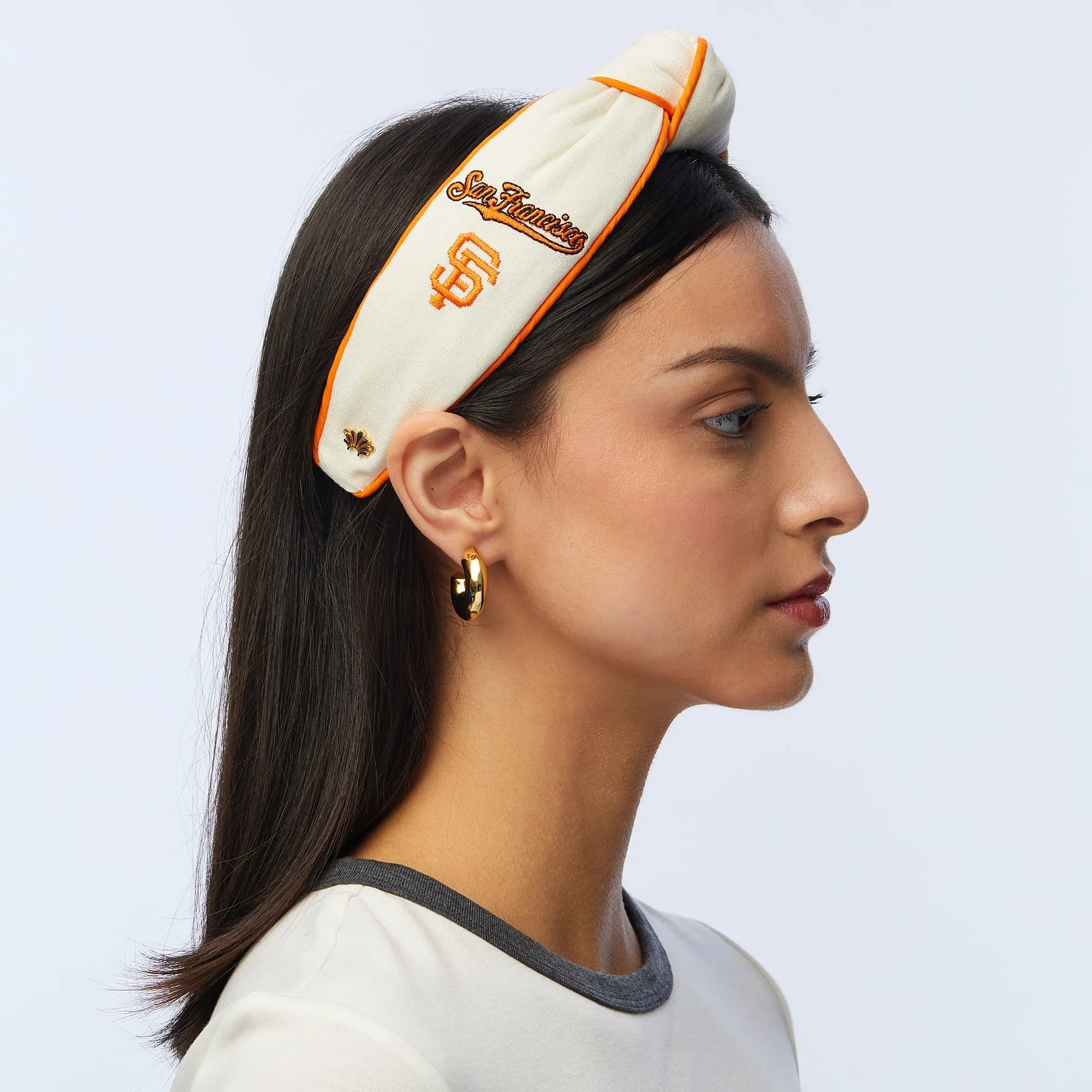 IVORY SF GIANTS EMBROIDERED KNOTTED HEADBAND