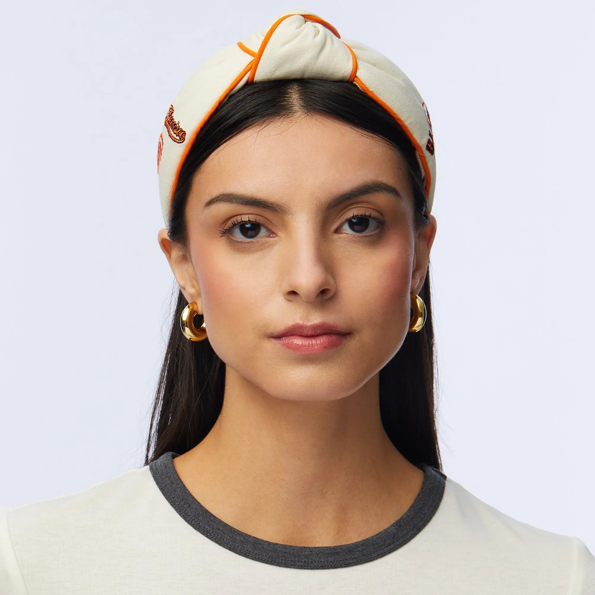 IVORY SF GIANTS EMBROIDERED KNOTTED HEADBAND